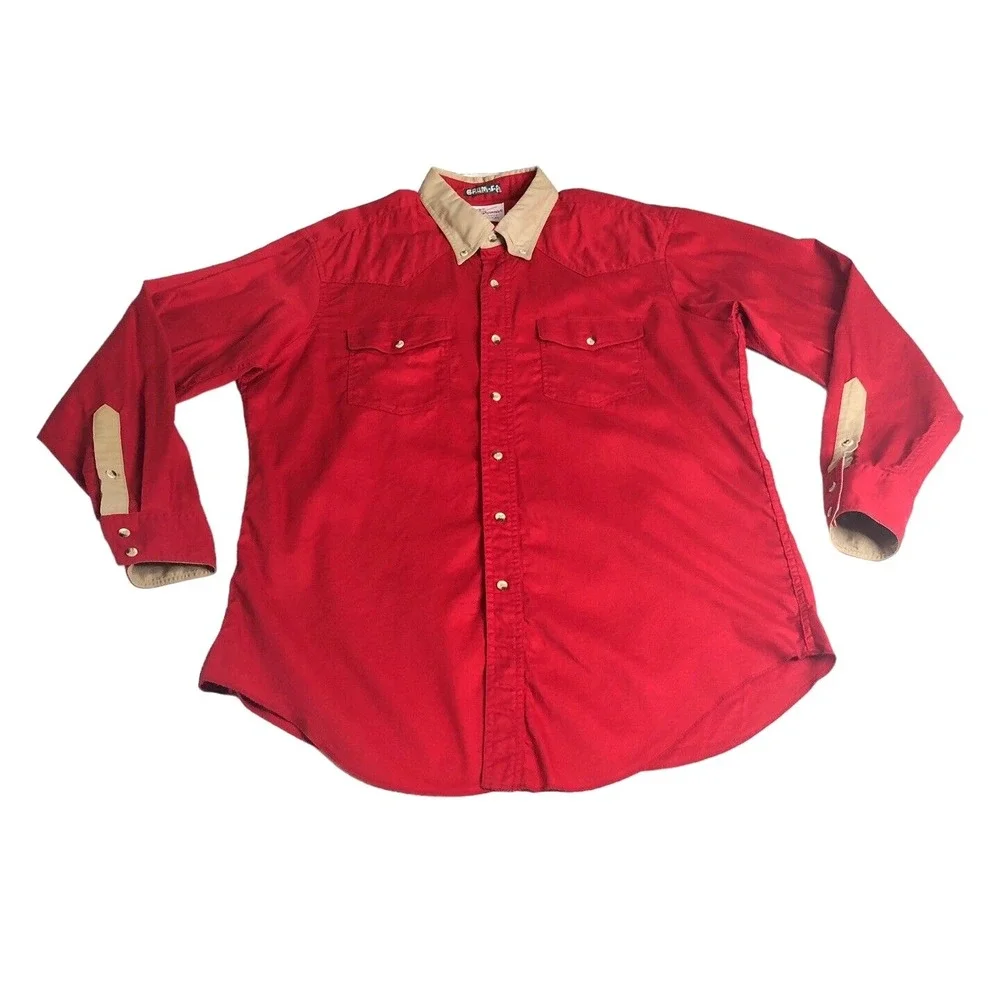 Vintage Luskeys Ryons Western Shirt Mens Large Red Button USA Cowboy Rodeo Ranch